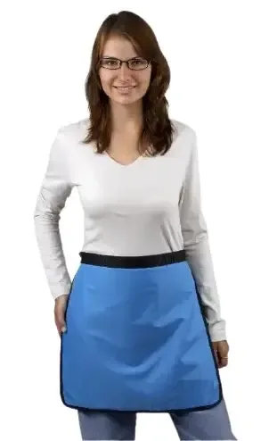 A blue protective lead skirt that wraps around the waist
