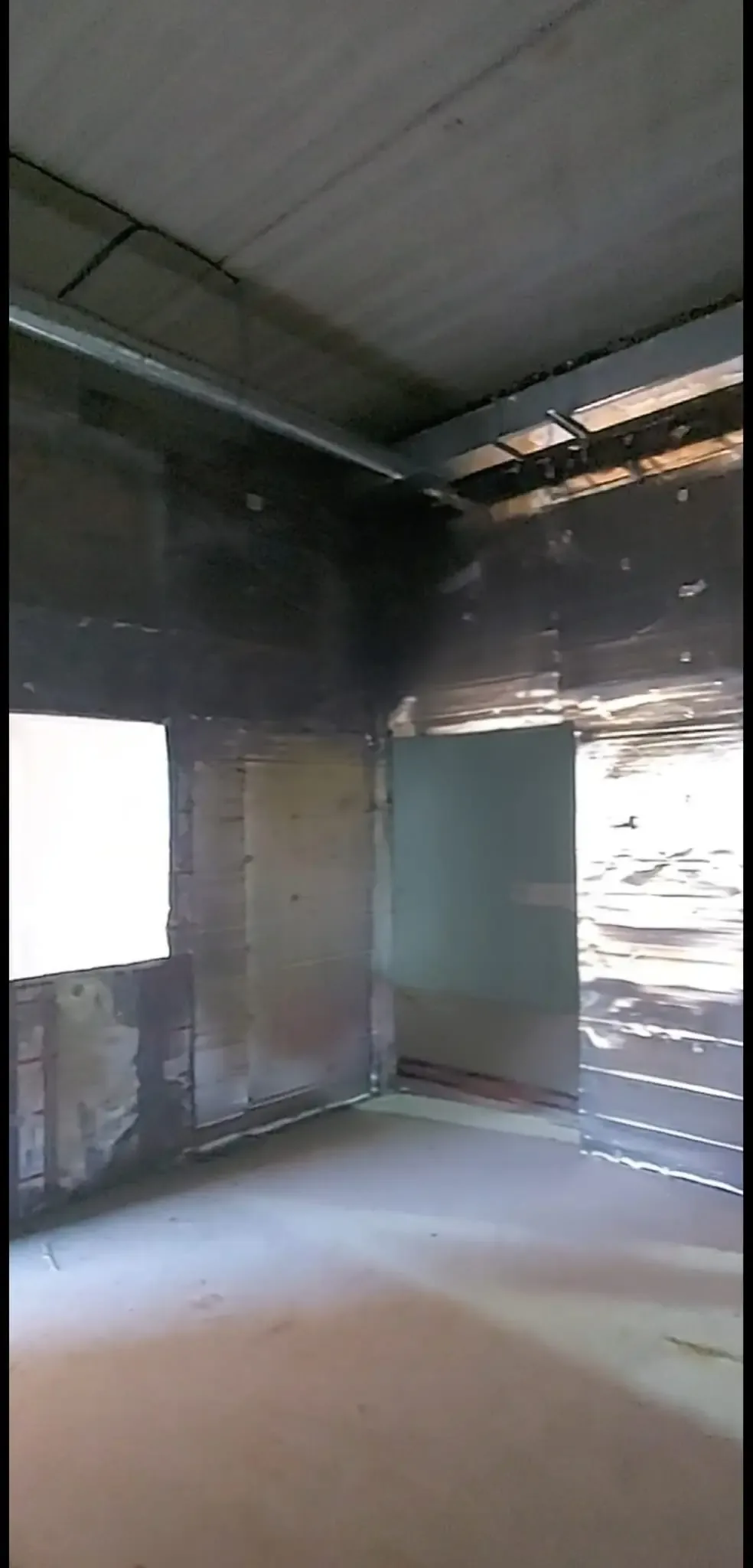 Lead sheet fixed to the walls of a room under construction
